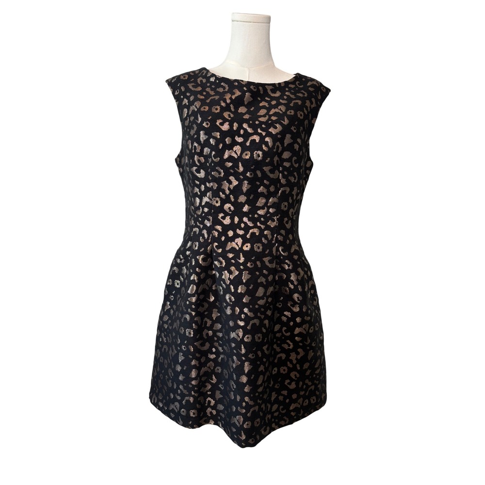 Molly Bracken Premium Metallic Leopard Jacquard Fit Flare Cocktail Dress Black M